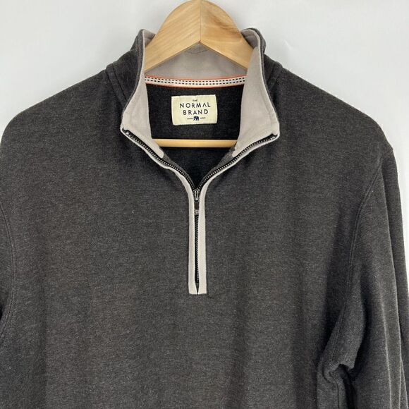 The Normal Brand Sweater Size Large Mens Gray 1/4 Zip Pullover Mock Neck Stretch - Picture 2 of 8
